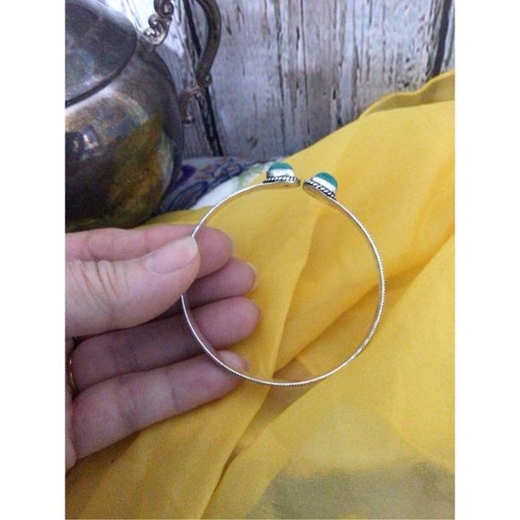 Turquoise SilverPlate Bangle Bracelet Adjustable NEW - Picture 5 of 16